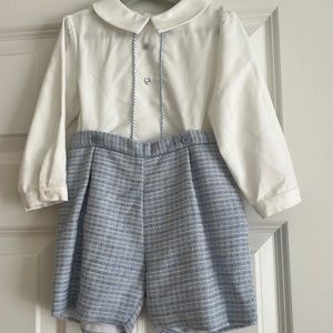NWT adorable designer outfit for little boy.  One piece shorts set.